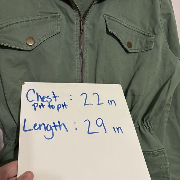 Victoria Secret Utility Jacket Woman LARGE Green Army Style Pockets Zip Cinch - Picture 7 of 7